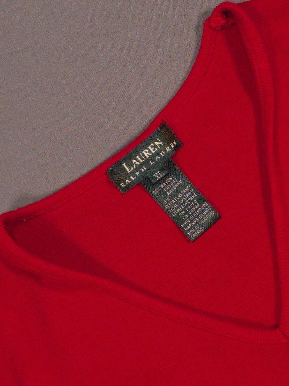 Lauren Ralph Lauren XL Red Ribbed V-Neck 3/4 Sleeve Stretch Top